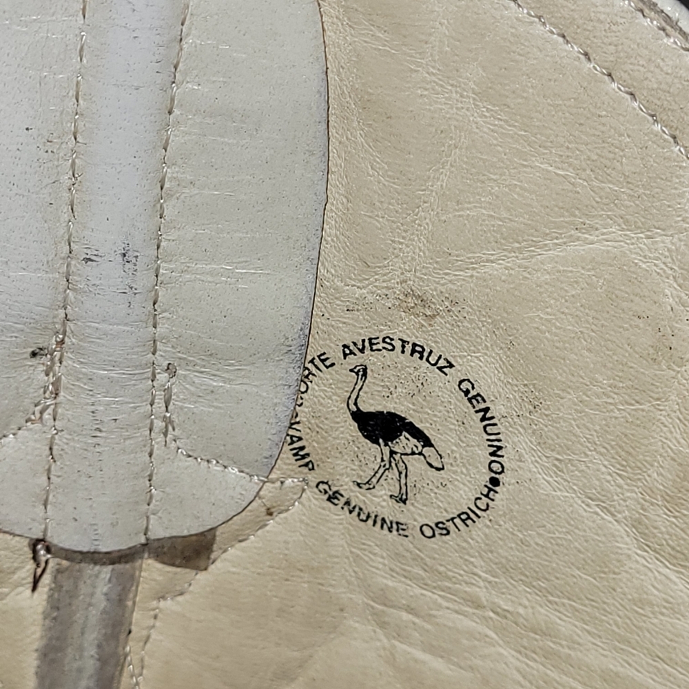 PISTOLERO Cream Ostrich Leather Cowboy/Cowgirl Boots Embroidery Size W9 Men 6 - Picture 10 of 13